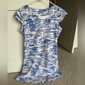 MAHI GOLD Blue and White Scenic Print Dress